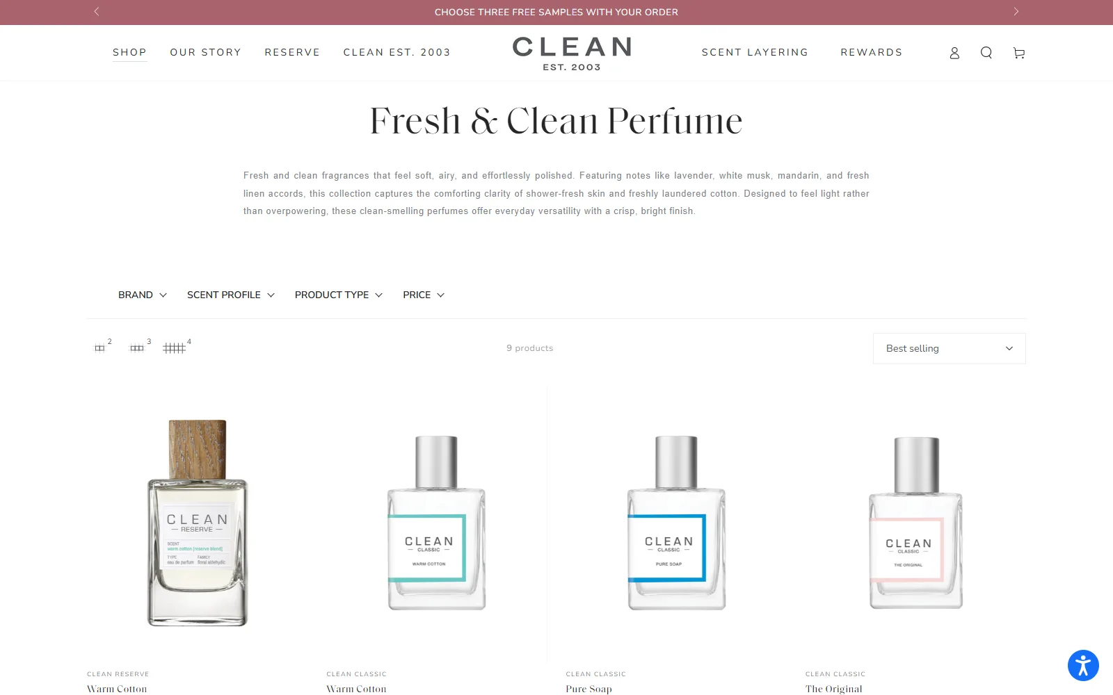 CLEAN Beauty Collective Crisp & Clean fragrance collection page