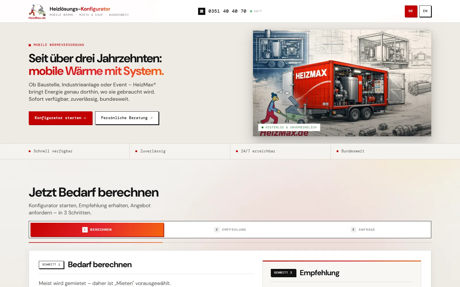 HeizMax heating-solution configurator website